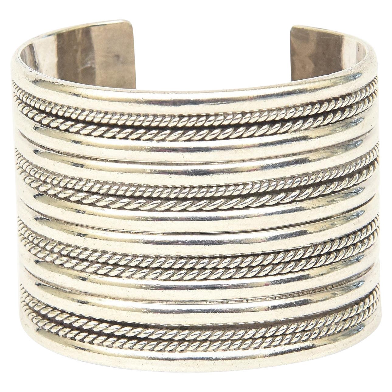 Vintage Sterling Silver Wide Textrual Cuff Bracelet Hallmarked