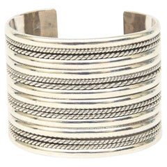 Vintage Sterling Silver Wide Textrual Cuff Bracelet Hallmarked