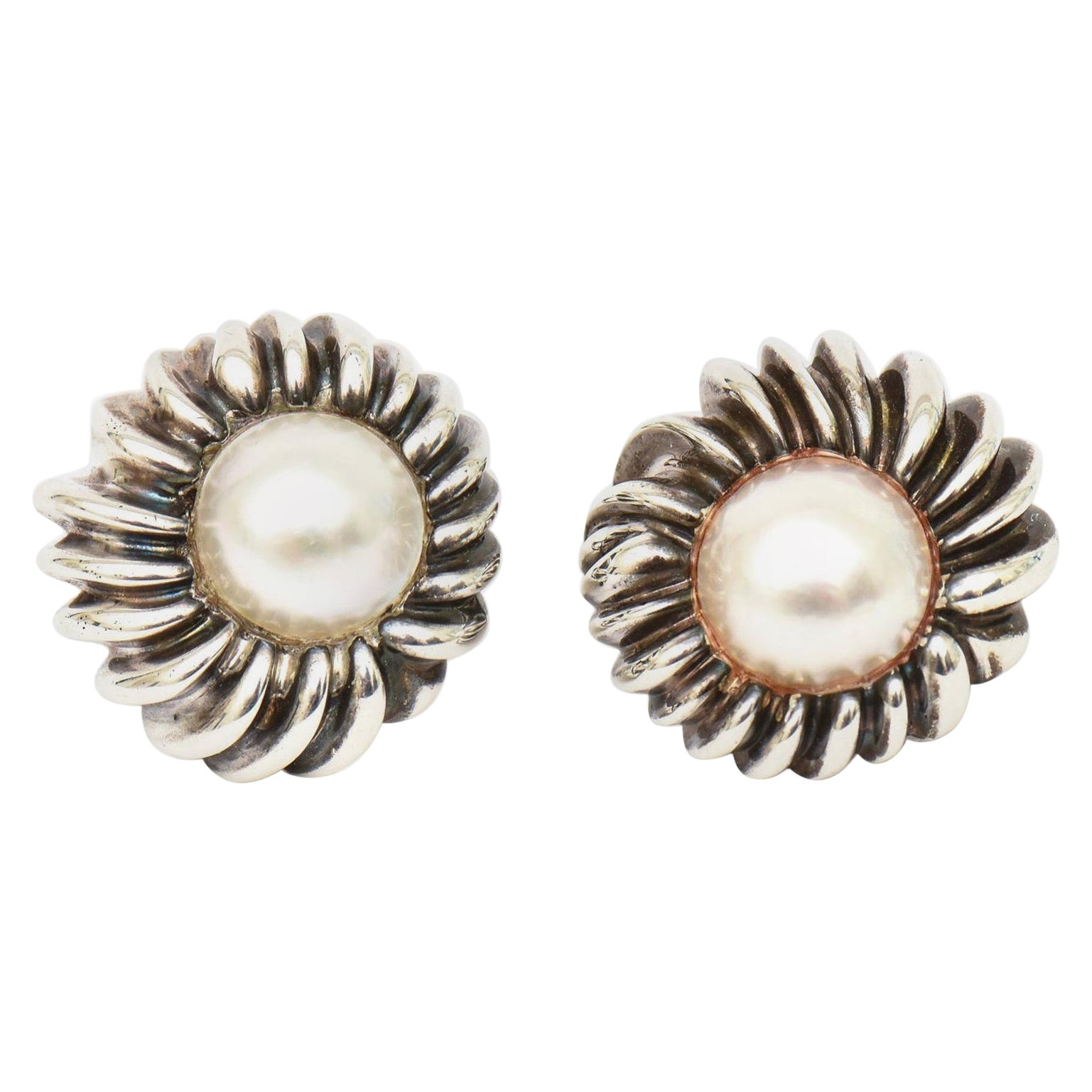 Vintage Tiffany and Co. Sterling Silver and Mabe Pearl Lever Back Earrings