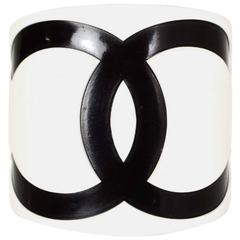 Chanel Black and White Resin CC Cuff Bracelet