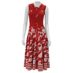 Chanel Red White Stretch Knit Floral Dress 
