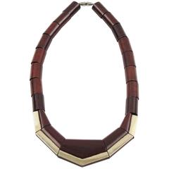 1930s French Art Deco Handmade Wooden Geometric Choker Necklace Silvered Accent 3