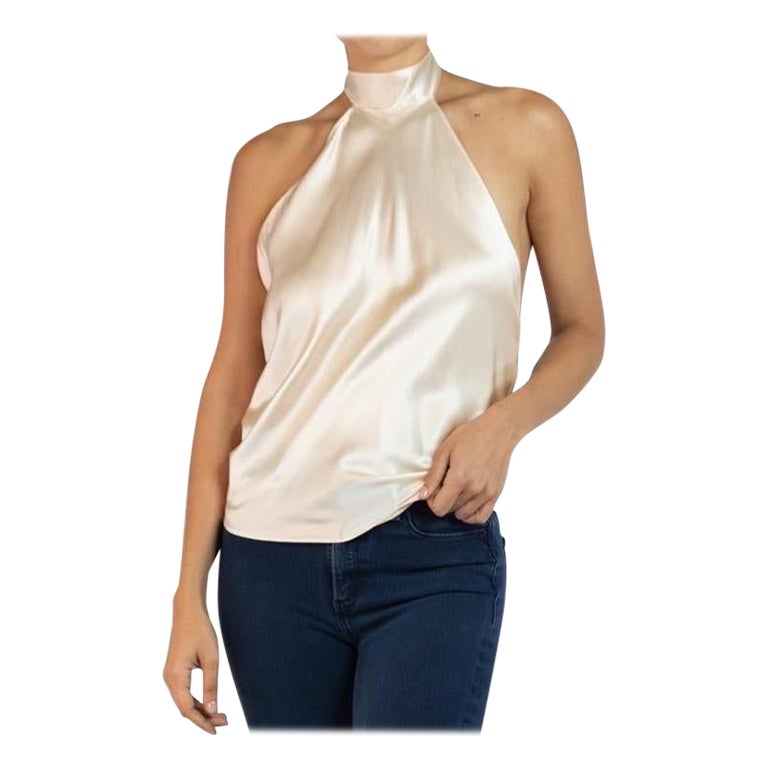 Morphew Collection Champagne Charmeuse Halter Tie Scarf Top For Sale