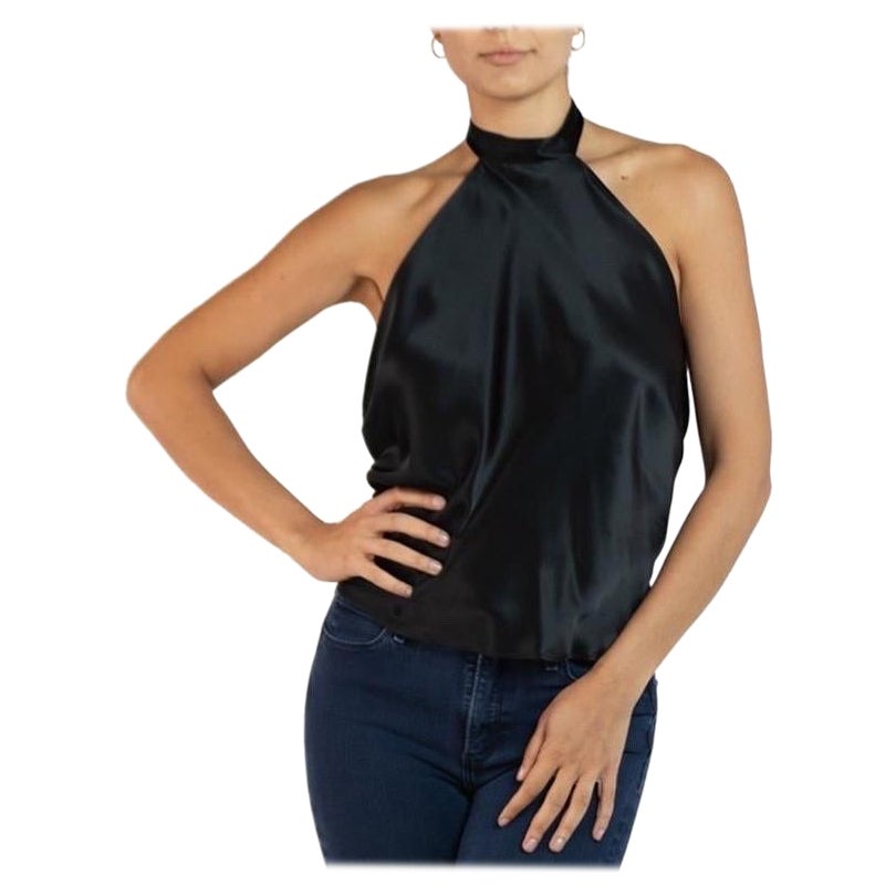 Morphew Collection Black Charmeuse Halter Tie Scarf Top For Sale