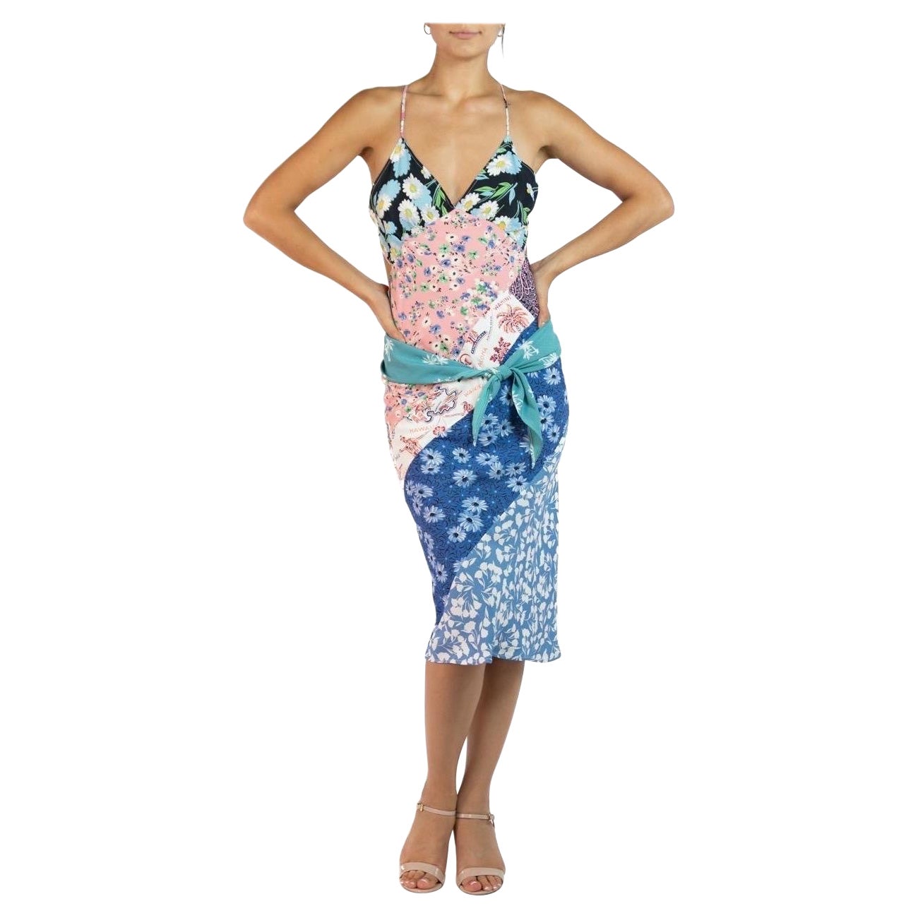 Morphew Collection Blau, Gelb & Rosa Rayon Schütze Kleid im Angebot