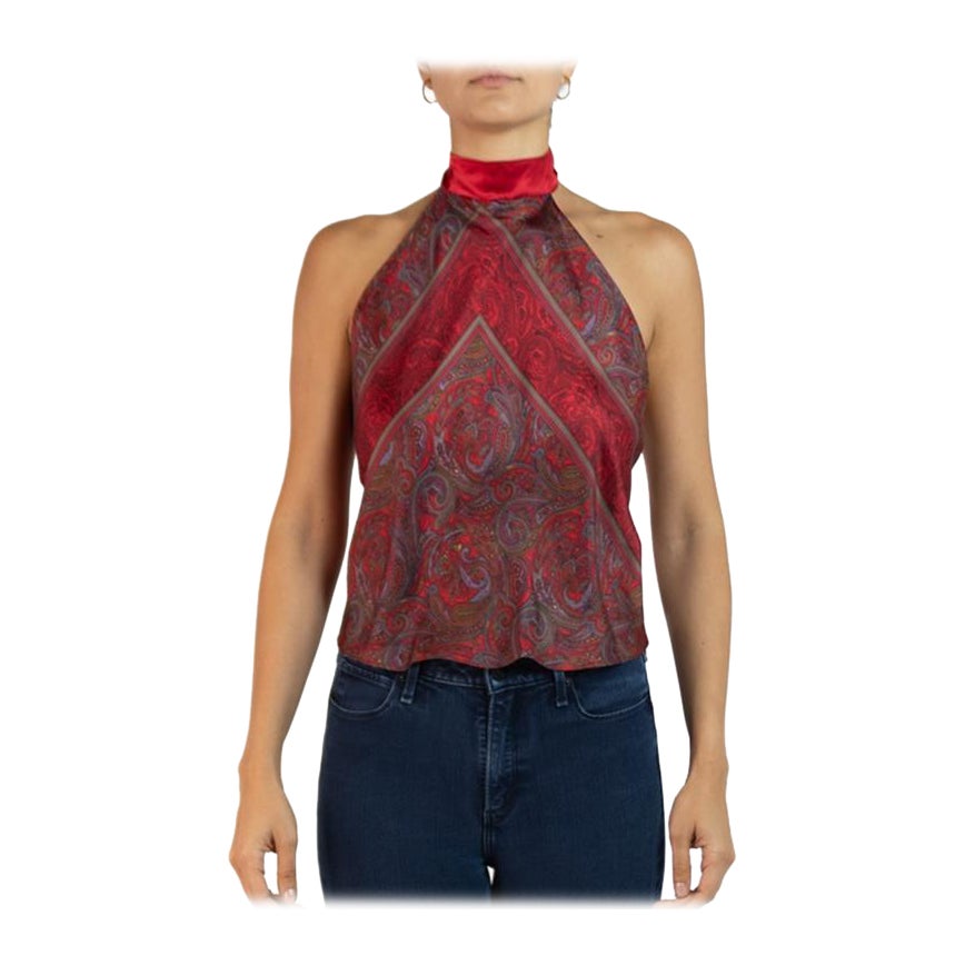 Morphew Collection Red & Blue Silk Halter Tie Scarf Top For Sale