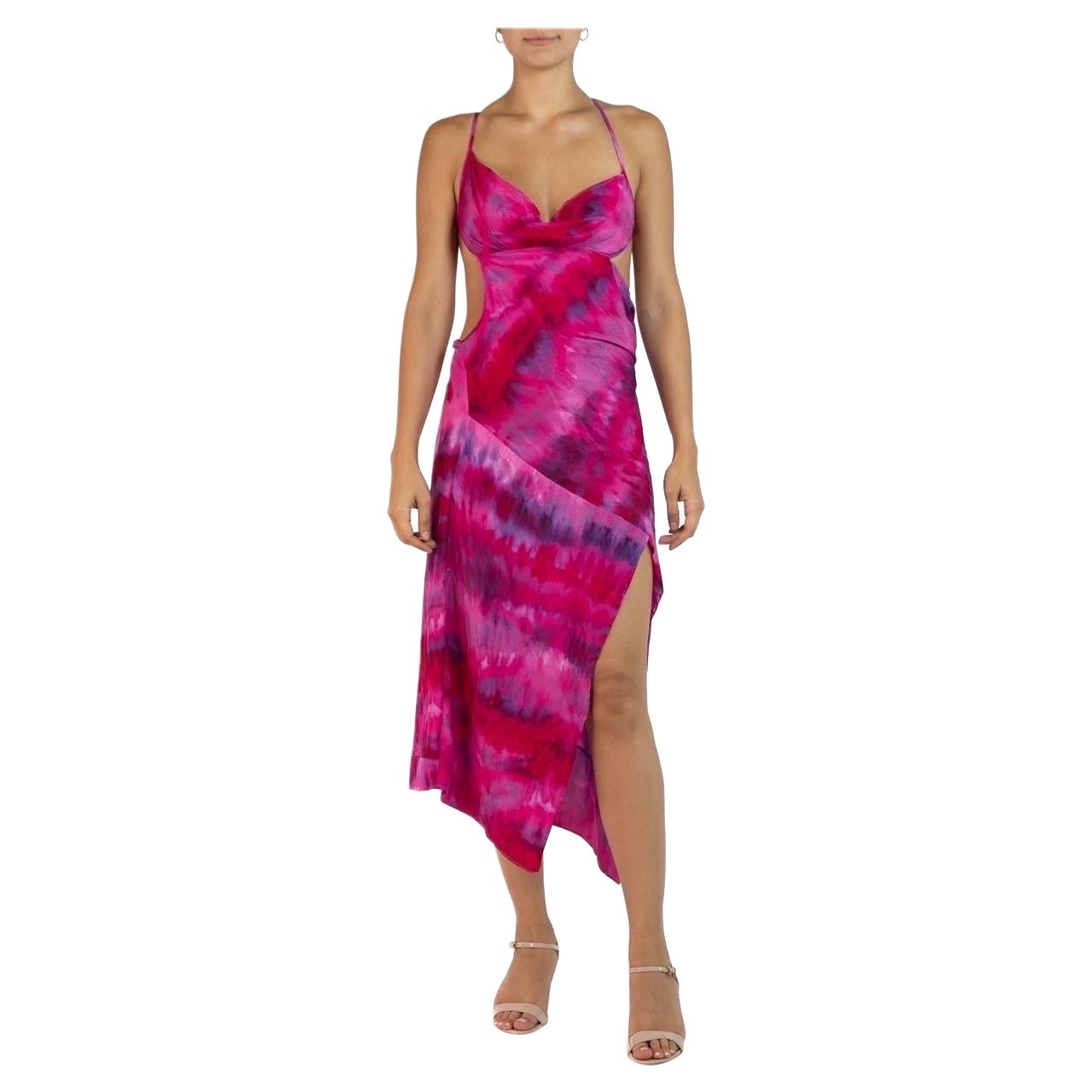 Morphew Collection Pink & Purple Silk Ice Dyed Patchwork Dress For Sale