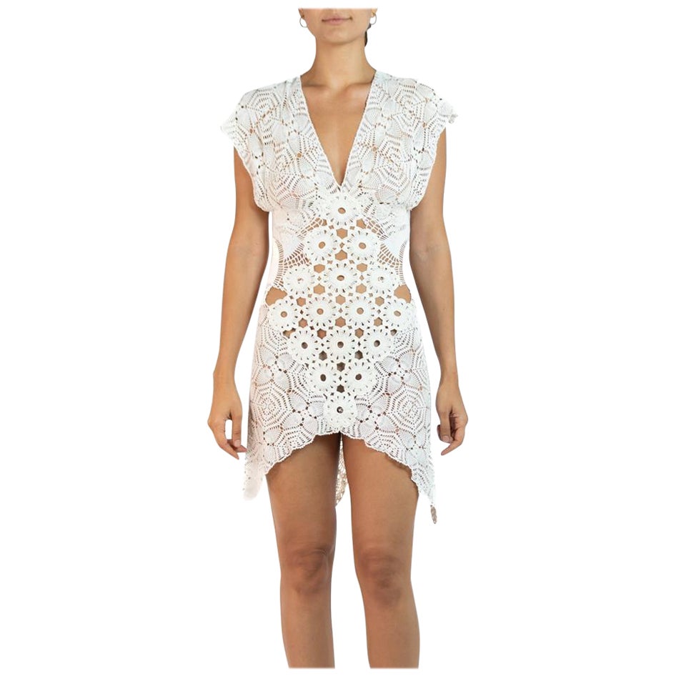 Morphew Collection White Cotton Crochet Lace Mini Dress For Sale