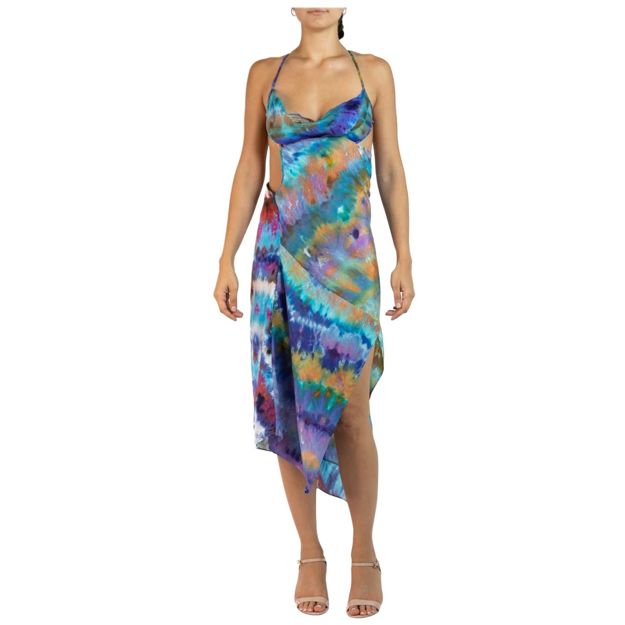 Morphew Collection Blue, Orange & Purple Silk Ice Dyed Dress For Sale