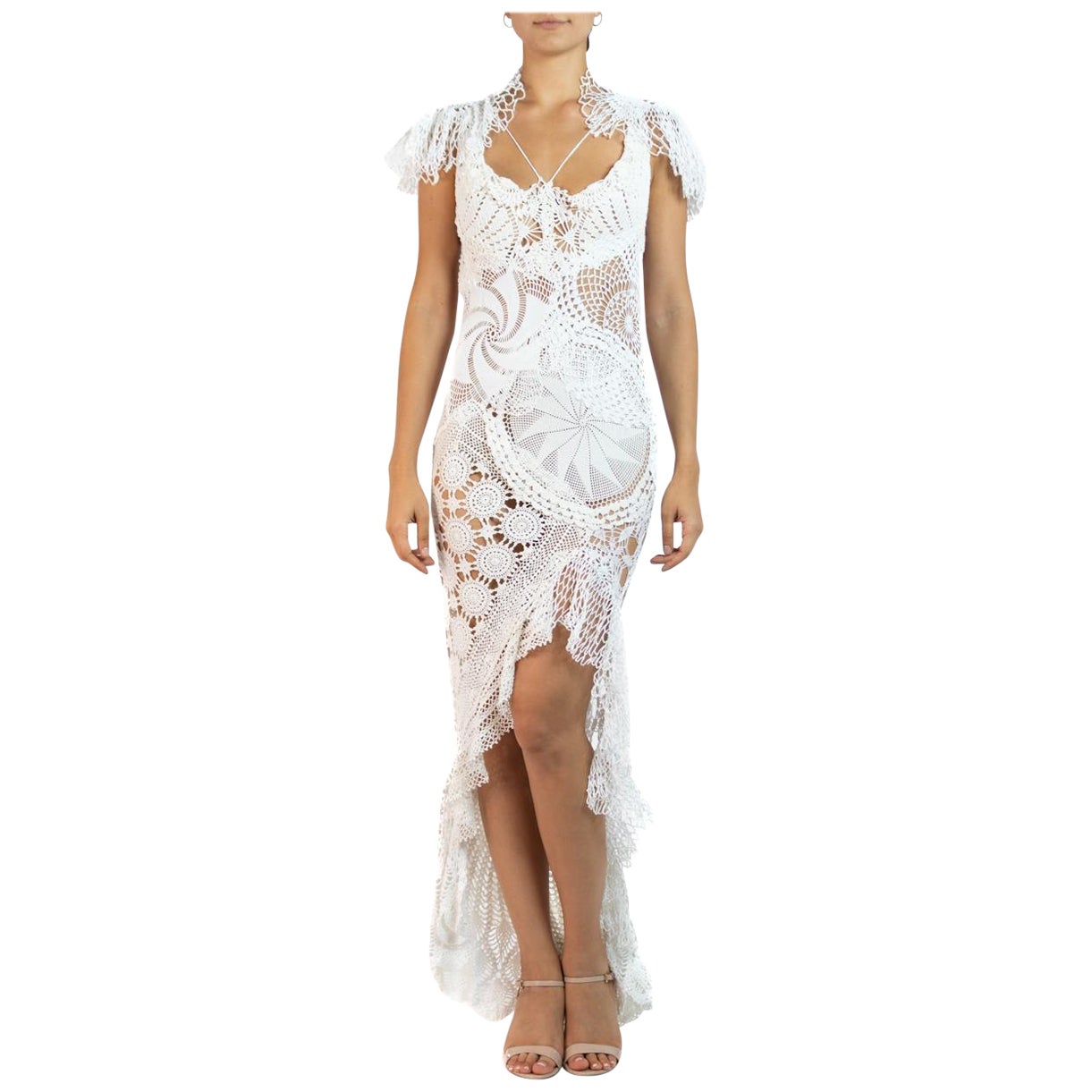 Morphew Collection White Cotton Crochet Long Vintage Doily Dress Master
