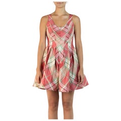 Morphew Collection Cream, Aqua & Pink Silk Taffeta Plaid The Donna Dress Master