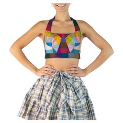 Morphew Collection Blue, Red & Yellow Silk Taffeta Plaid The Joanne Bustier Top