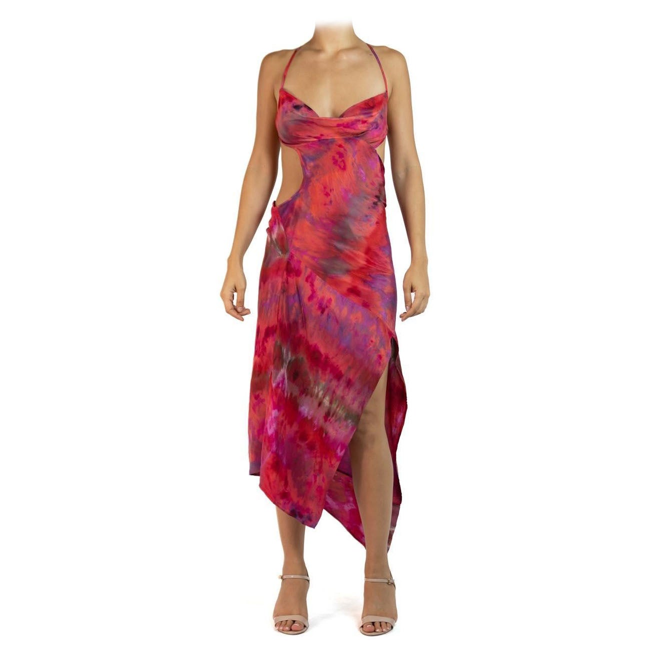 Morphew Collection Pink, Purple & Orange Silk Ice Dyed Dress For Sale