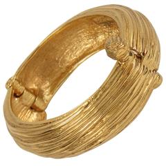 Yves Saint Laurent YSL Paris Signed Gilt Metal Clamper Bracelet 11