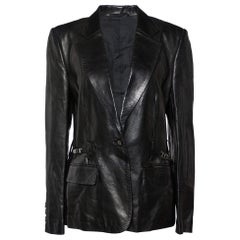 Gucci Vintage Black Leather Button Front Blazer L