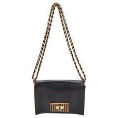 Fendi Black Pequin Embossed Leather Small Claudia Flap Bag