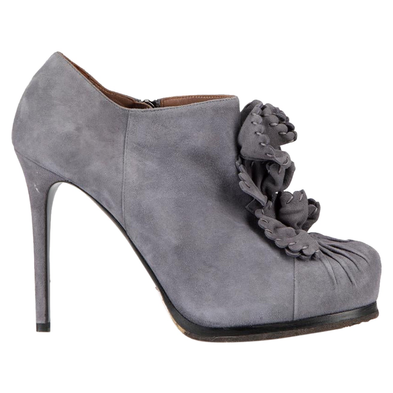 Tabitha Simmons Grey Suede Ruched Accent Ankle Boots Size IT 39.5 For Sale