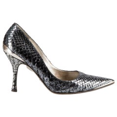 Dolce & Gabbana Vintage Black & Silver Snake Skin Pointed-Toe Heels Size IT 36