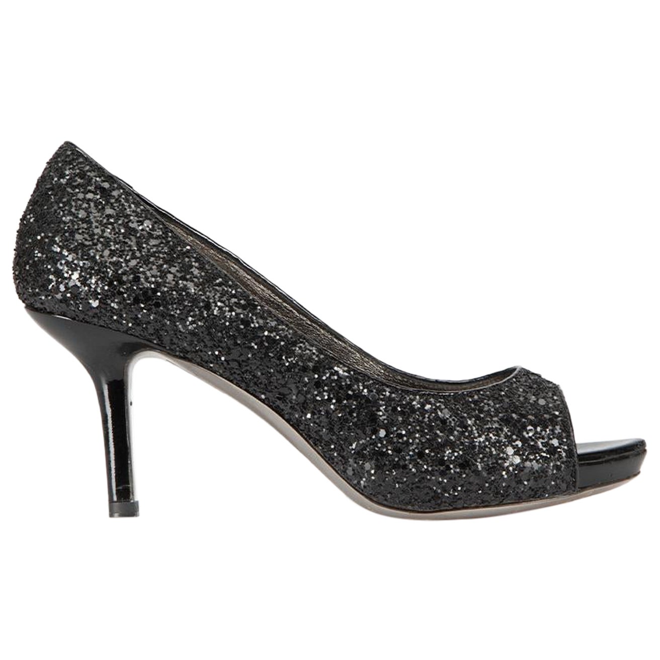 Miu Miu Black Glitter Open Toe Heels Size IT 36 For Sale