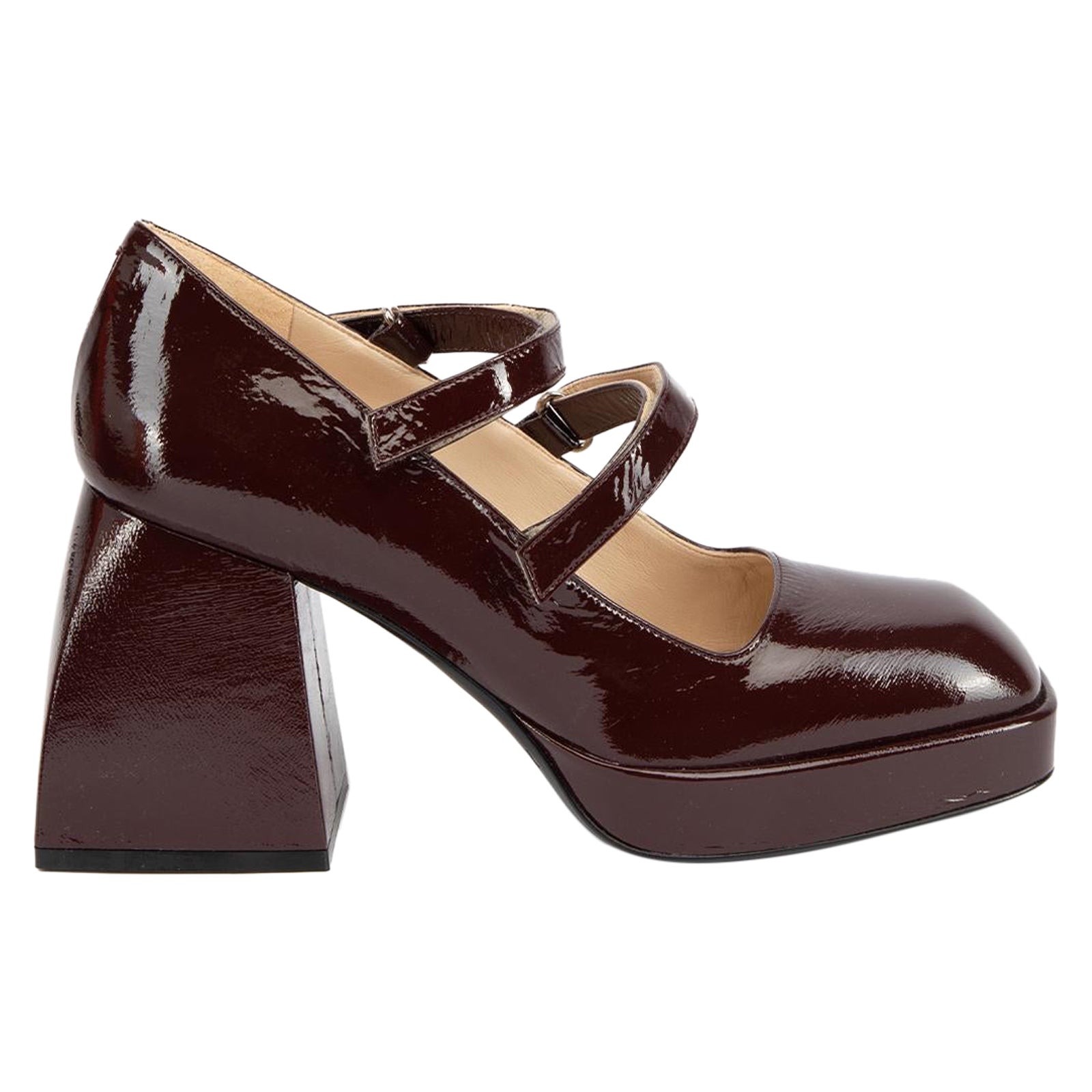 Deep Burgundy Bulla Babies Patent-Leather Mary Jane Heels Size UK 8 For ...