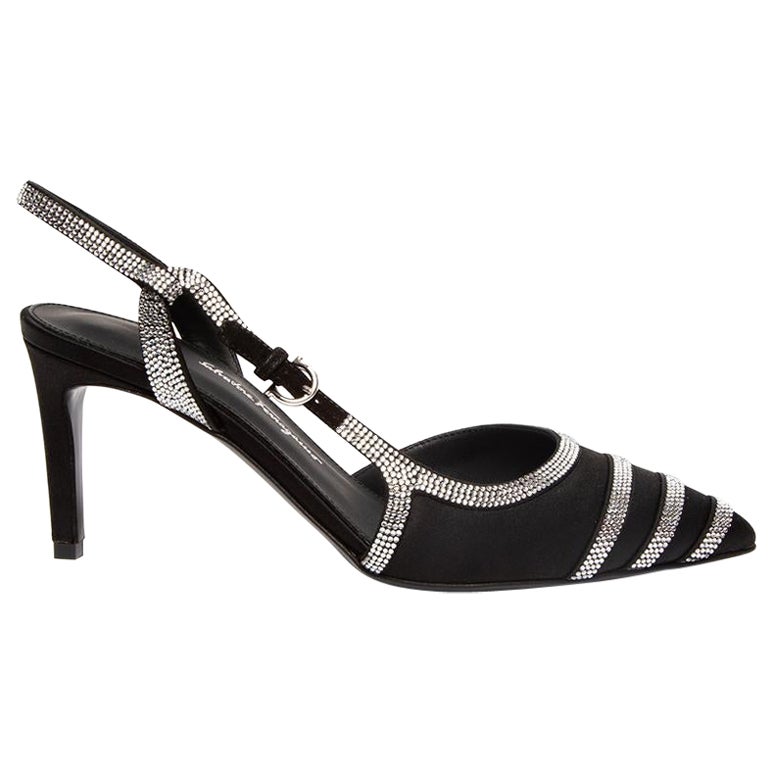 Salvatore Ferragamo Dahlia Slingback With Crystals In Black Size UK 3 For Sale