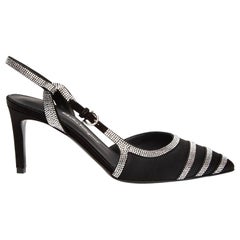 Salvatore Ferragamo - Écharpe Dahlia noire avec cristaux, taille UK 3