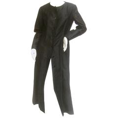 Saint Laurent Rive Gauche Dramatic Black Polished Cotton Maxi Coat c 1970s 4