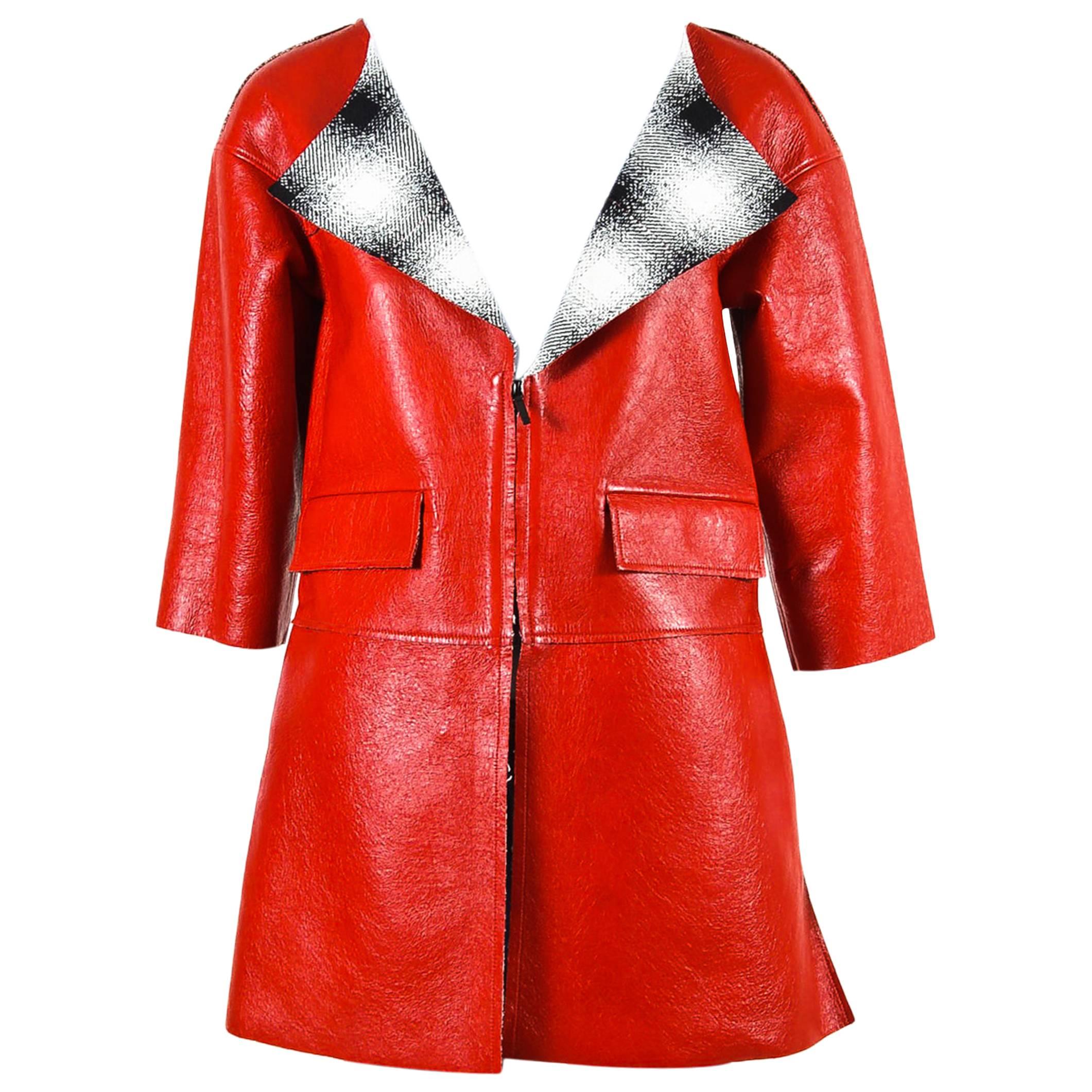 Chanel Red Lambskin Leather Cropped Sleeve Folded Collar Topper Coat Size 34 For Sale