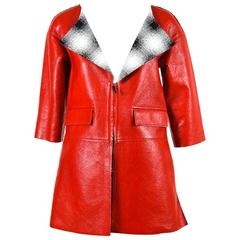 Chanel Red Lambskin Leather Cropped Sleeve Folded Collar Topper Coat Size 34