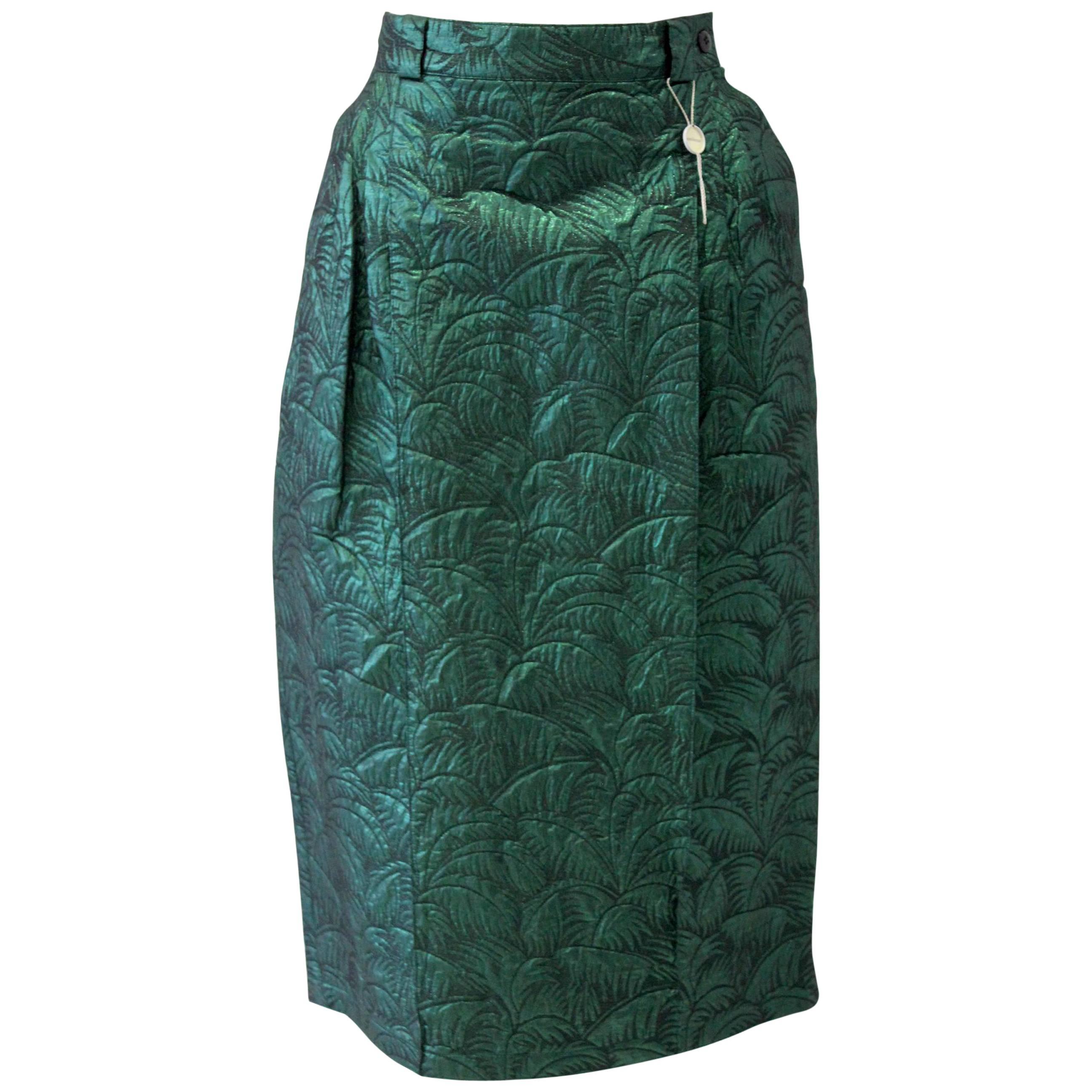 Rare Gianni Versace Brocade Green Lurex High Waist Skirt For Sale