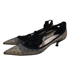 Dior Black Mesh And Suede Lovely D Polka Dot Ankle Wrap Pointed Toe Pumps