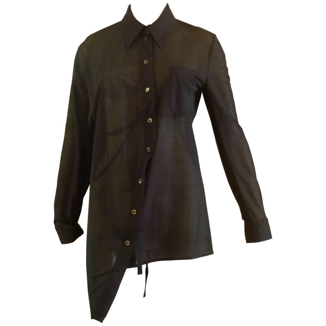 1990s Ann Demeulemeester Assymetrical Black Shirt (38 Belgium)