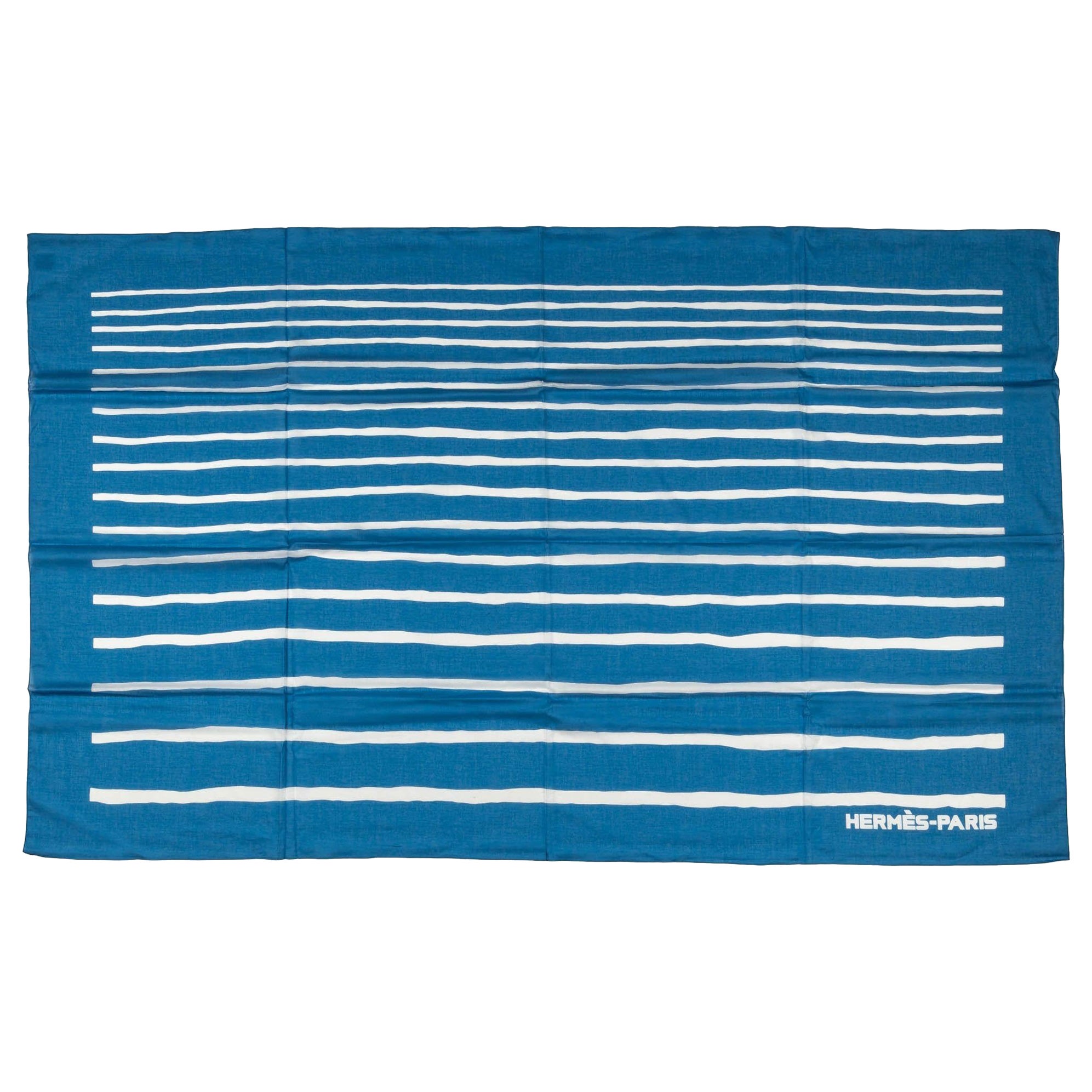 Hermès New Blue White Striped Sarong For Sale