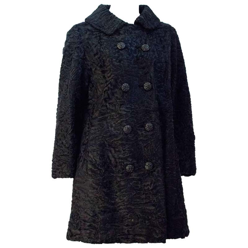 60s Black Broadtail Double Breasted Coat For Sale at 1stDibs