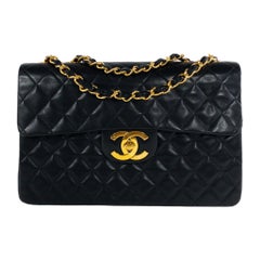 Chanel Vintage Black Lambskin Maxi Single Classic Flap