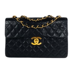 Chanel Vintage Black Lambskin Maxi Single Classic Flap 