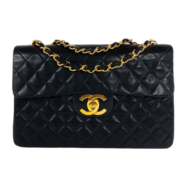1990s Chanel Black Quilted Lambskin Vintage Small Classic Single Flap Bag