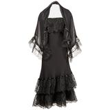 Stavropoulos 1970s Vintage Black Beaded Silk Lace Dress + Wrap 2-Piece Ensemble
