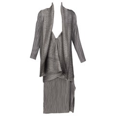 Used Issey Miyake Metallic Kimono Jacket Origami Pleats Skirt Set