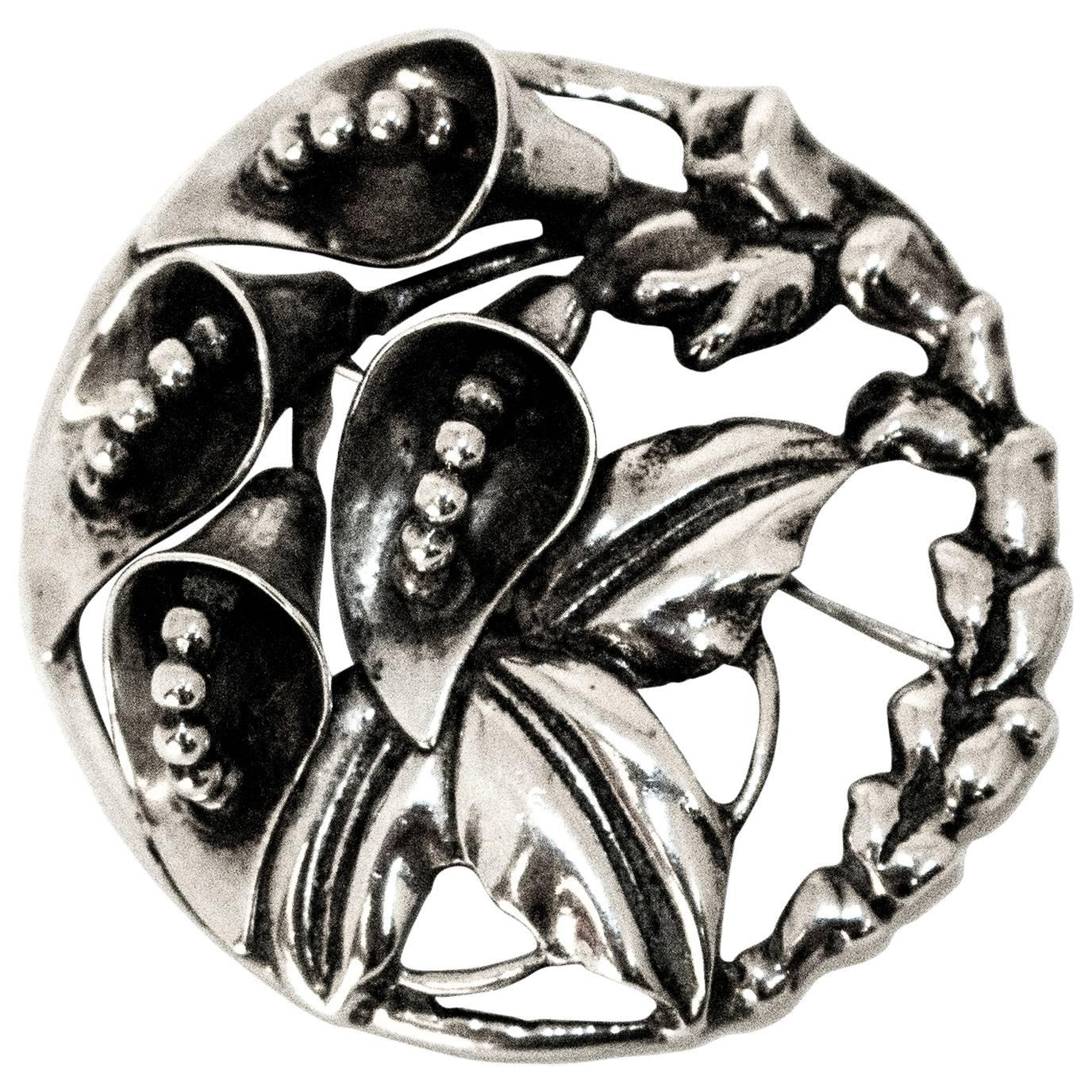 40s Sterling Silver 3-D Lilly Brooch  
