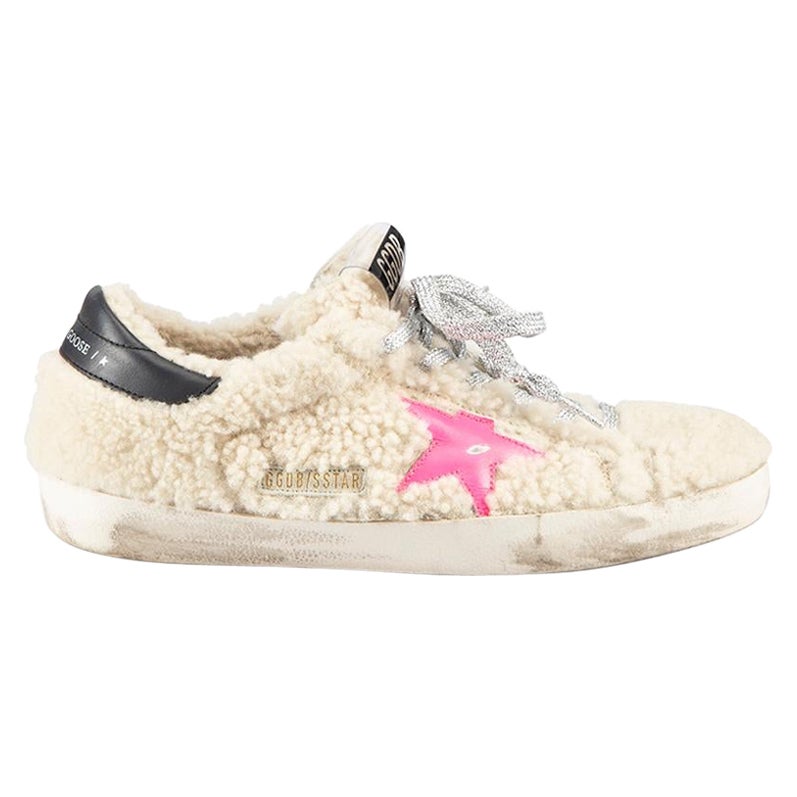 Golden Goose Cream Shearling Distressed Accent Superstar Trainers Size IT 40