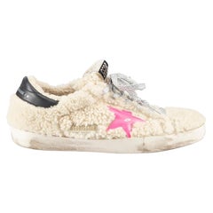 Golden Goose Cream Shearling Distressed Accent Superstar Trainers Size IT 40