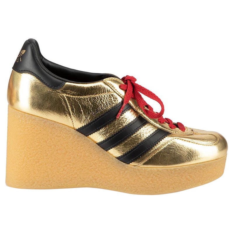Gucci x Adidas Gold Leather Gazelle Wedge Trainers Size IT 39