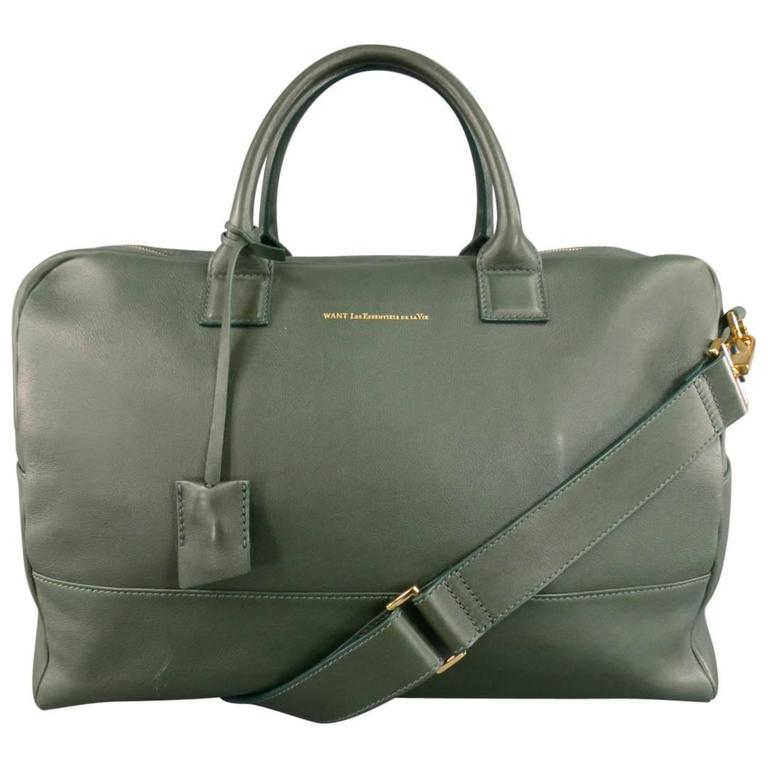 WANT LES ESSENTIELS DE LA VIE Hunter Green Leather Shoulder Strap