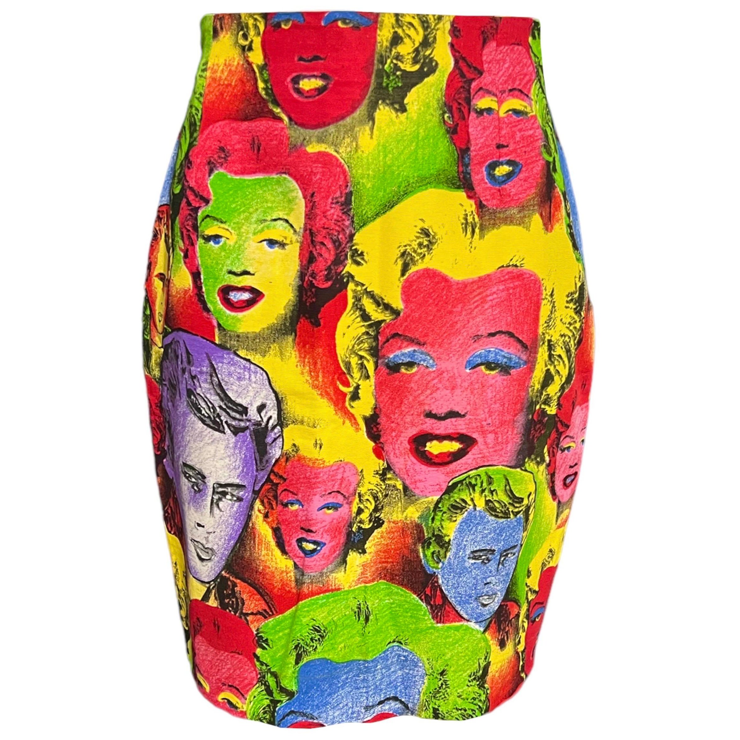 S/S 1991 Gianni Versace Marilyn Monroe James Dean Warhol Printed Skirt For Sale