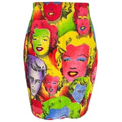 Vintage S/S 1991 Gianni Versace Marilyn Monroe James Dean Warhol Printed Skirt