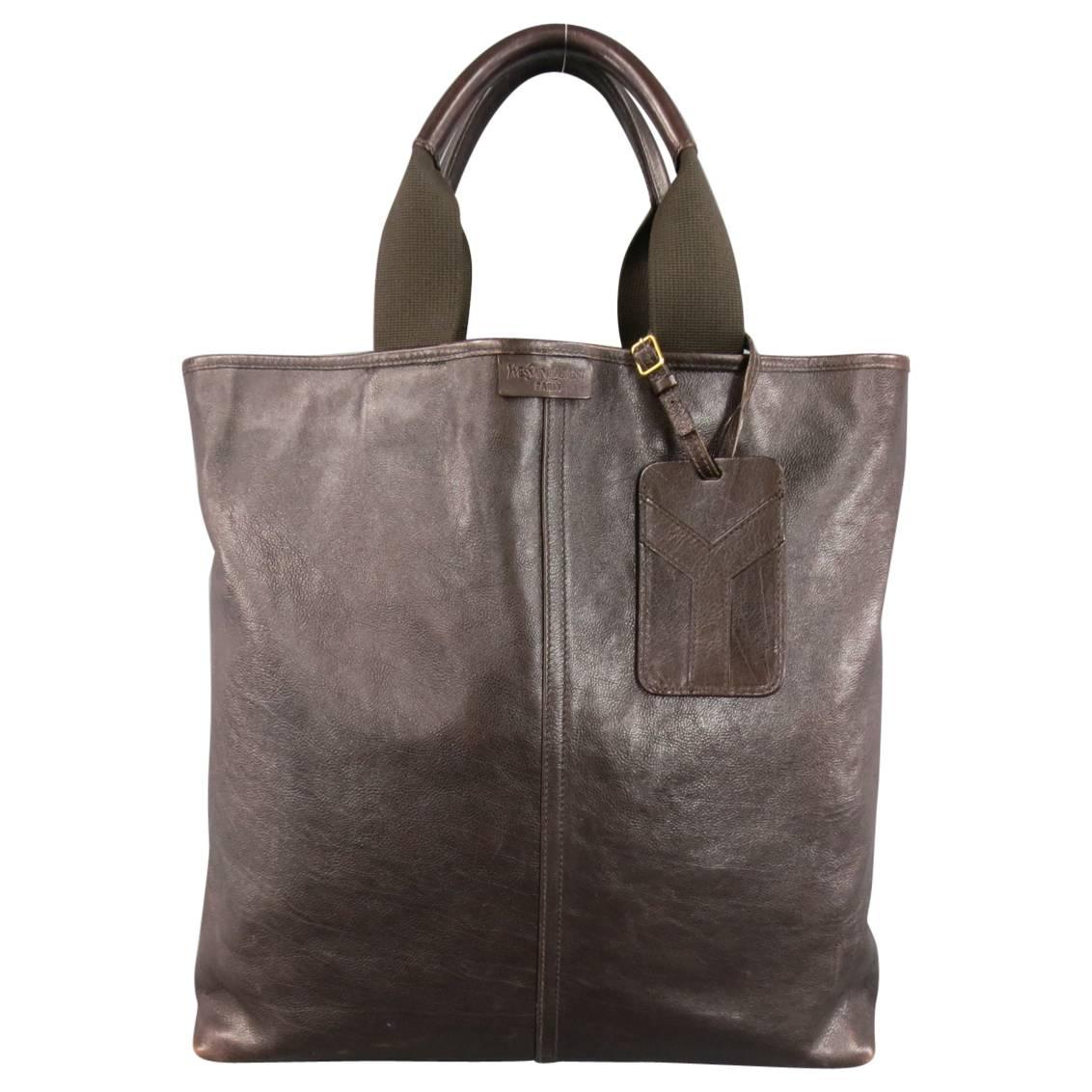 YVES SAINT LAURENT Brown Leather Luggage Tag Tote Bag