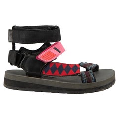 Prada Sport Black Linea Rossa Printed Grip-Strap Sandals Size IT 36