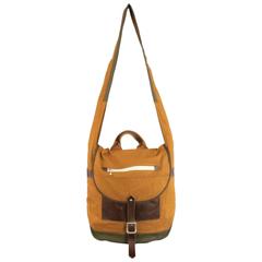 JUNYA WATANABE Tan Canvas Brown Leather Cross Body Convertable Backpack