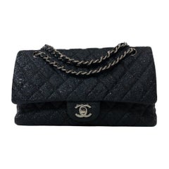 Used Chanel Black Limited Edition Medium Classic Flap Silver Hardware